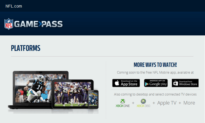 NFL Game Pass supported devices