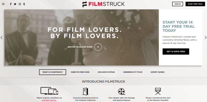 home page for FilmStruck